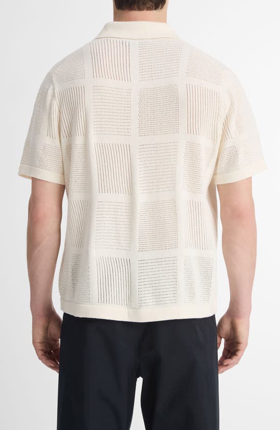 Vince Patchwork Pointelle Short Sleeve Cardigan In Classic Cream