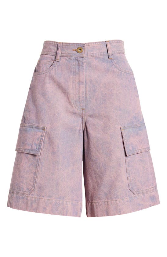 Shop Sessun Sessùn Captino High Waist Denim Bermuda Cargo Shorts In Kraft Violet