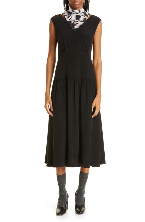 Shop Jason Wu Cap Sleeve Midi Fit & Flare Dress With Silk Neck Tie In Black/pink