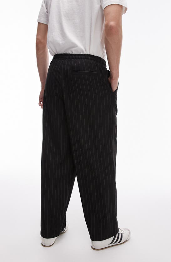 Shop Topman Pinstripe Wide Leg Drawstring Pants In Black