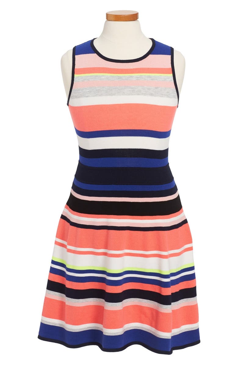 Milly Minis Sleeveless Stripe Sweater Knit Fit & Flare Dress (Big Girls ...