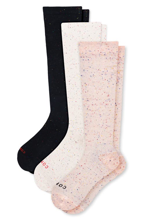 Assorted 3-Pack Compression Knee High Socks in Black Rose White