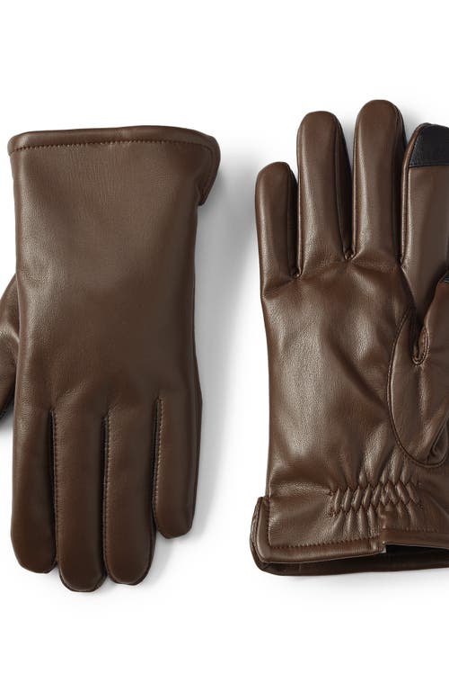 Shop Lands' End Cashtouch Lined Faux Leather Glove In Brown