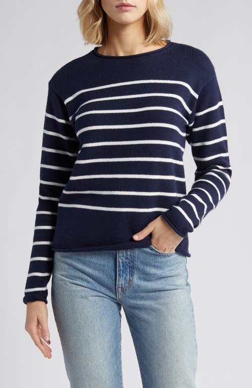 caslon(r) Roll Neck Sweater in Navy- Ivory Reggie Stripe