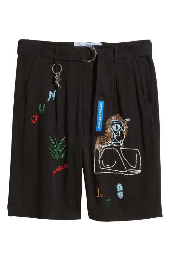 Shop Jungles Slow Down Embellished Graphic Bermuda Shorts In Black