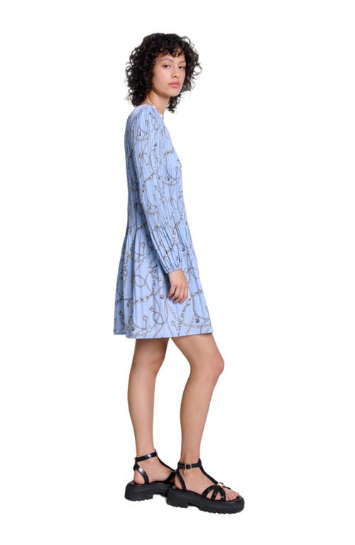 Shop Maje Patterned Pleated Dress In Blue Chain Print