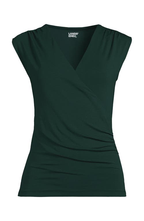 Shop Lands' End Lightweight Jersey Wrap Front Top In Deep Forest