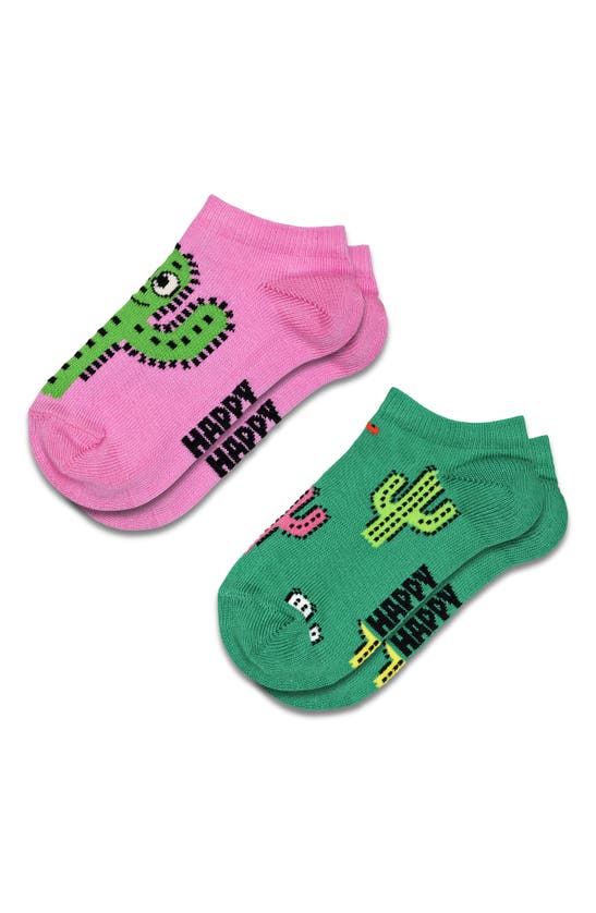 Happy Socks Kids' Cactus Assorted 2-pack Ankle Socks In Pink