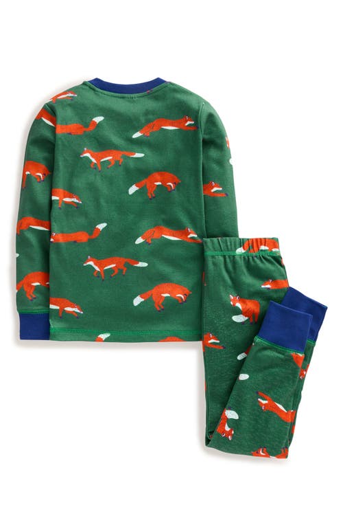 Shop Boden Mini  Kids' Print Fitted Two-piece Cotton Pajamas In Green Foxes