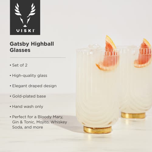 Shop Viski Deco Gatsby Highball Glasses Set Of 2 In Clear