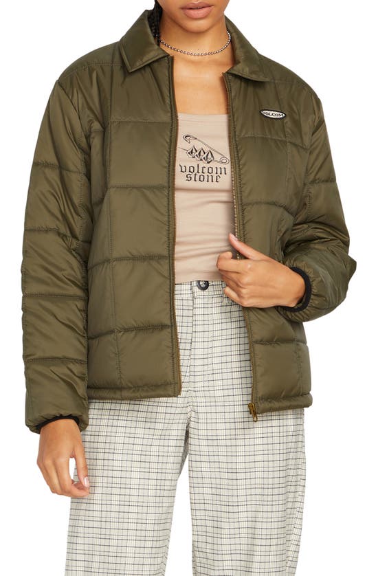 Volcom Thisthatthem Water Repellent Quilted Jacket In Military