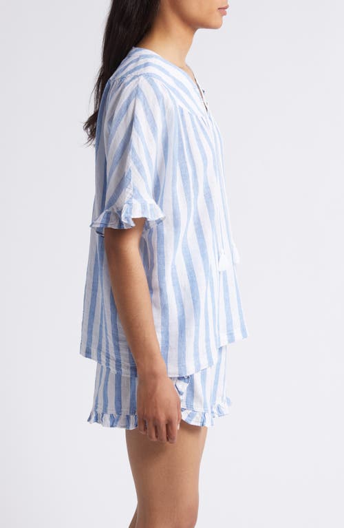 Shop Beachlunchlounge Leia Stripe Linen & Cotton Top In Ciel