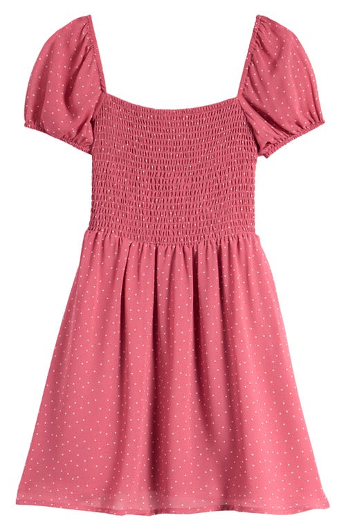 Shop Nordstrom Kids' Smocked Bodice Puff Sleeve Dress In Pink Mauve Speckle Dot