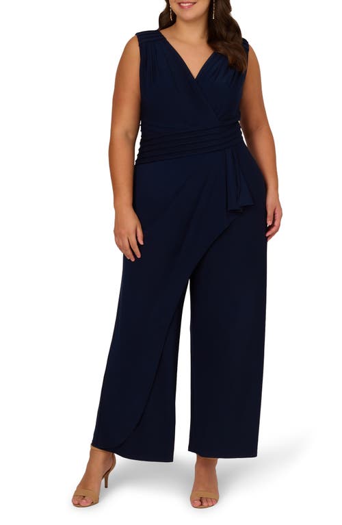 Adrianna Papell Pintuck Wide Leg Jersey Jumpsuit Midnight at Nordstrom, W