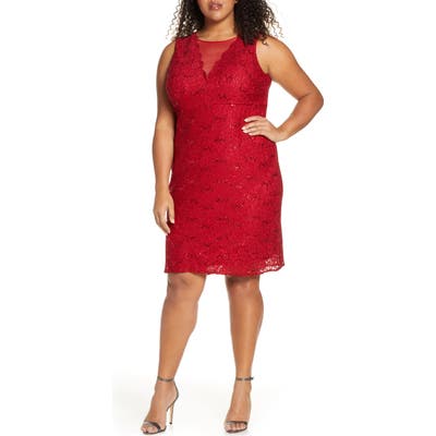Plus Size Morgan & Co. Lace & Sequin Cocktail Dress, Red