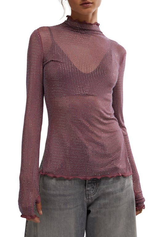 Shop Free People Dance All Night Crystal Embellished Sheer Long Sleeve Top In Mauve