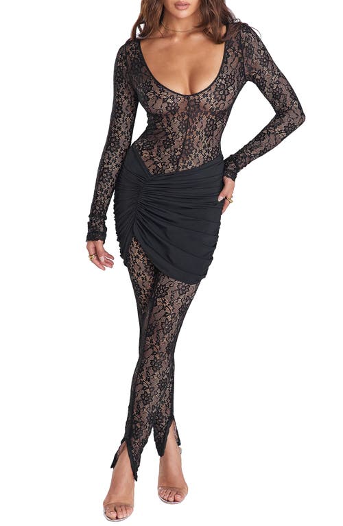 Mistress Rocks Sheer Lace Long Sleeve Catsuit Black at Nordstrom,