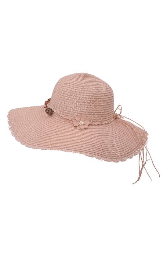 Shop Surell Flower Floppy Straw Hat In Pink