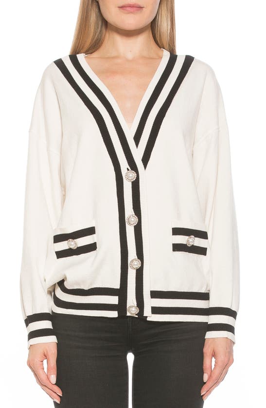 Alexia Admor Frances Stripe Trim Cardigan In Ivory