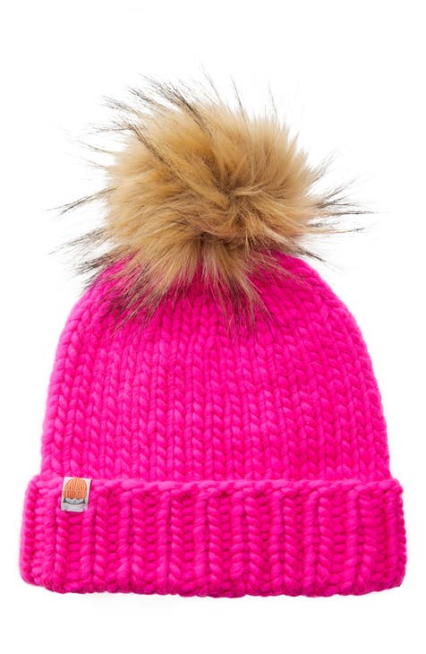 KATE SPADE I Need a Vacation Green Knit Hat Pom Poms Wool Soft