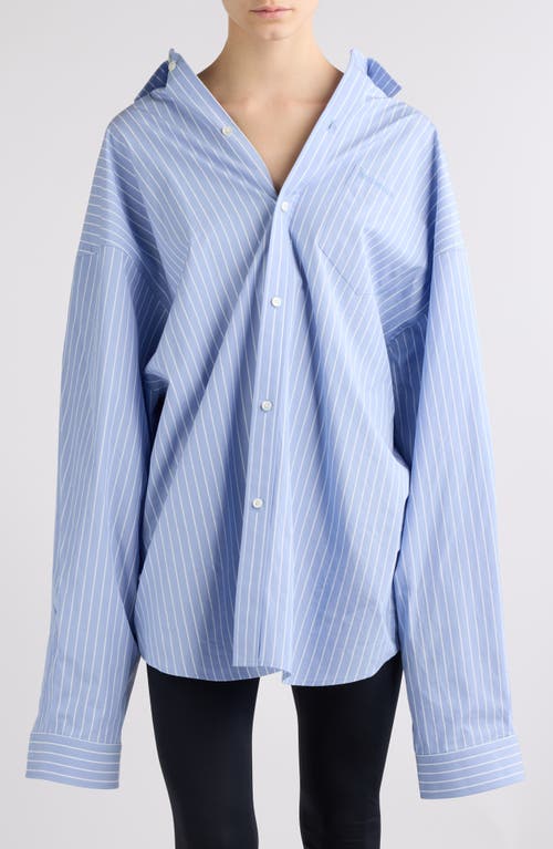 Balenciaga Asymmetric Oversize Stripe Button-Up Shirt Sky Blue/White at Nordstrom, Us