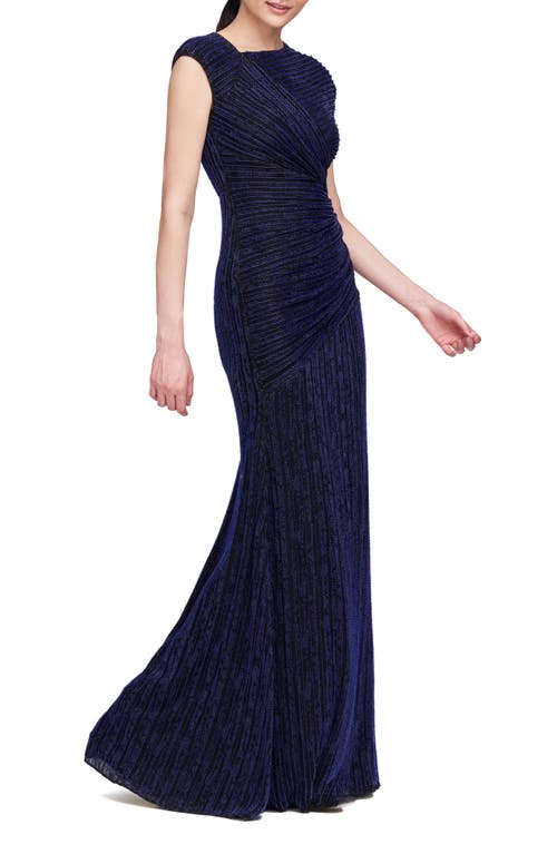 Shop Theia Raya Beaded Asymmetric Draped Gown In Midnight