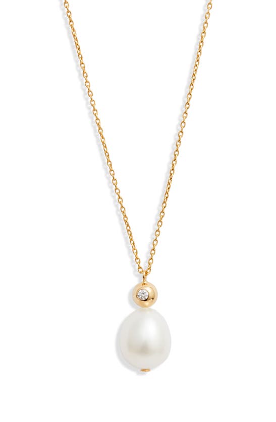 Poppy Finch Cultured Pearl & Diamond Dome Pendant Necklace In Pearl/ 14k Yellow Gold