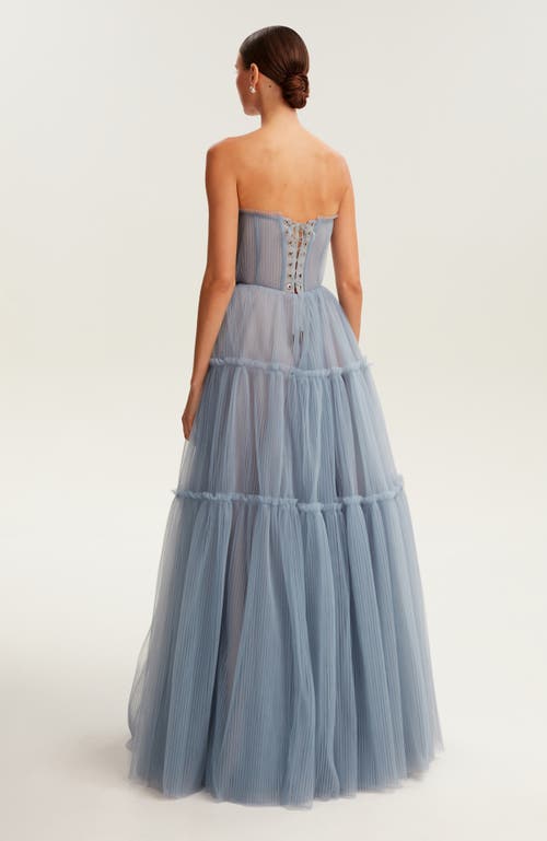 Milla Ocean Wave Tulle Maxi Dress With Ruffled Skirt, Garden Of Eden In Dark Blue