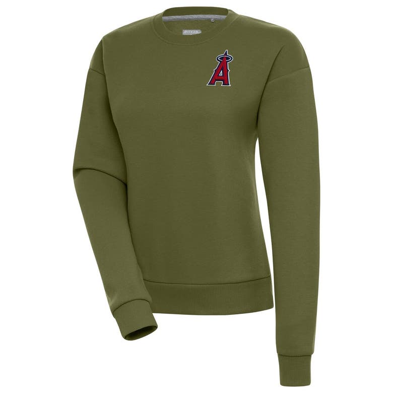 Antigua Olive Los Angeles Angels Victory Pullover Sweatshirt