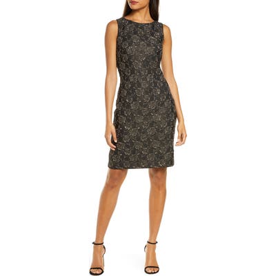 Donna Ricco Metallic Floral Brocade Cocktail Dress, Black