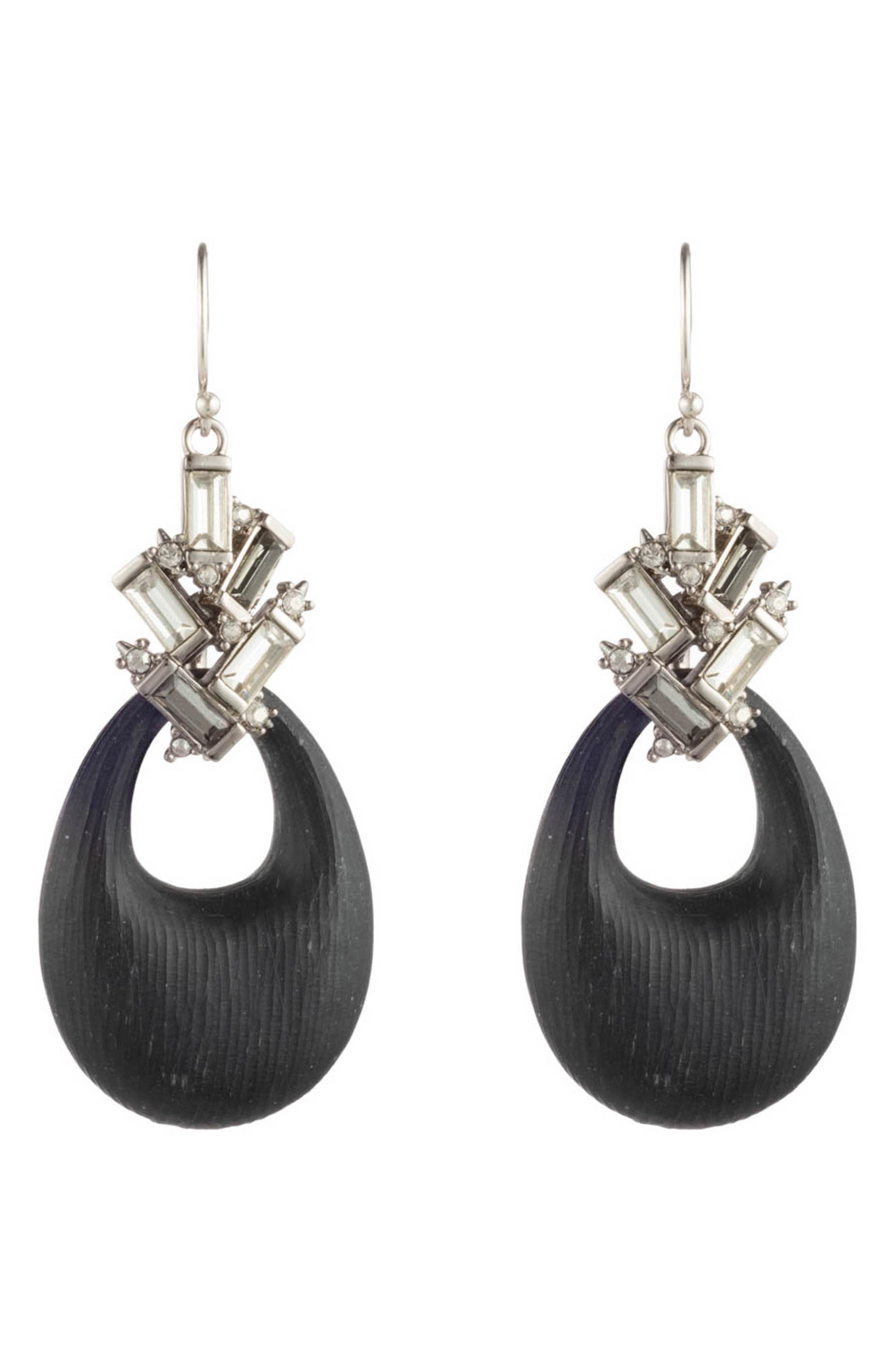 Alexis Bittar Baguette Crystal Cluster Lucite Hoop Drop Earrings In Black