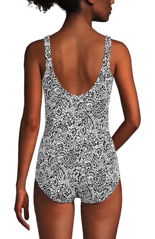 Shop Lands' End Scoop Neck Tugless Sporty One Piece Swimsuit In Black/white Decor Paisley