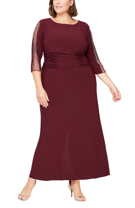 Embellished Sleeve Ruched Gown (Plus Size)