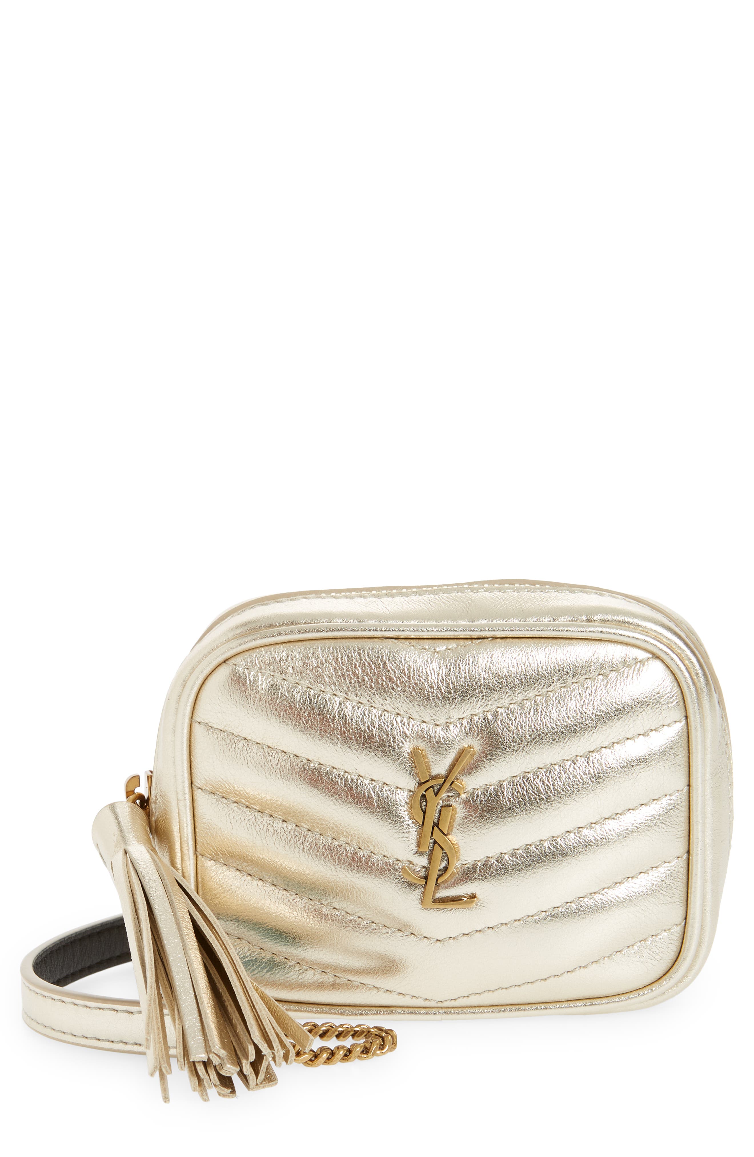 Saint Laurent Lou Lou Metallic Calfskin Leather Belt Bag With Tassel In  Gold