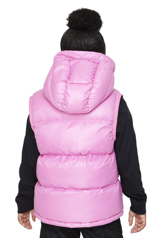 Shop Nike Kids' Water Repellent Therma-fit Hooded Puffer Vest In Playful Pink/brown/pinksicle