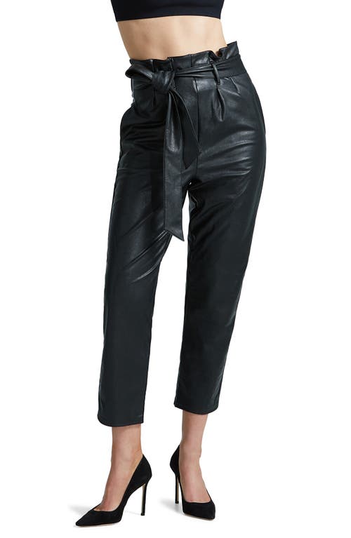 Paperbag Waist Faux Leather Crop Pants in Black