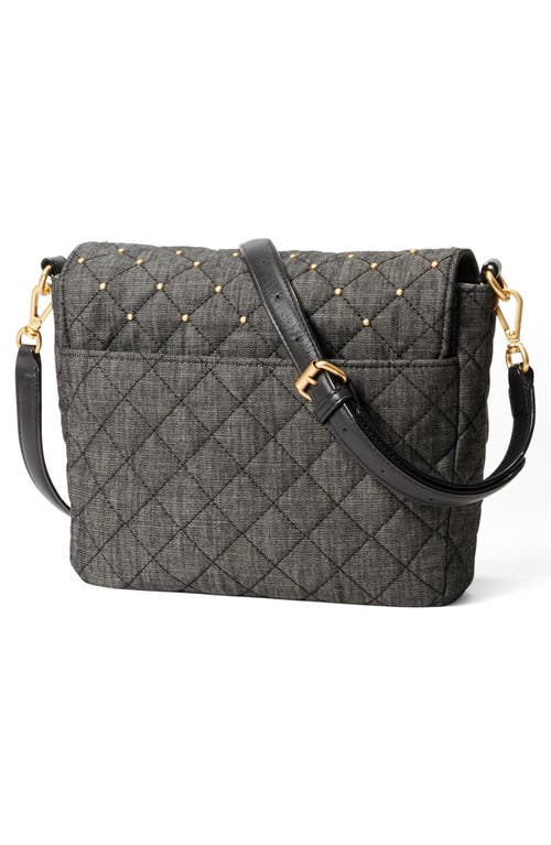 Mz Wallace Medium Crosby Lock Quilted Denim Crossbody Bag In True Charcoal Denim
