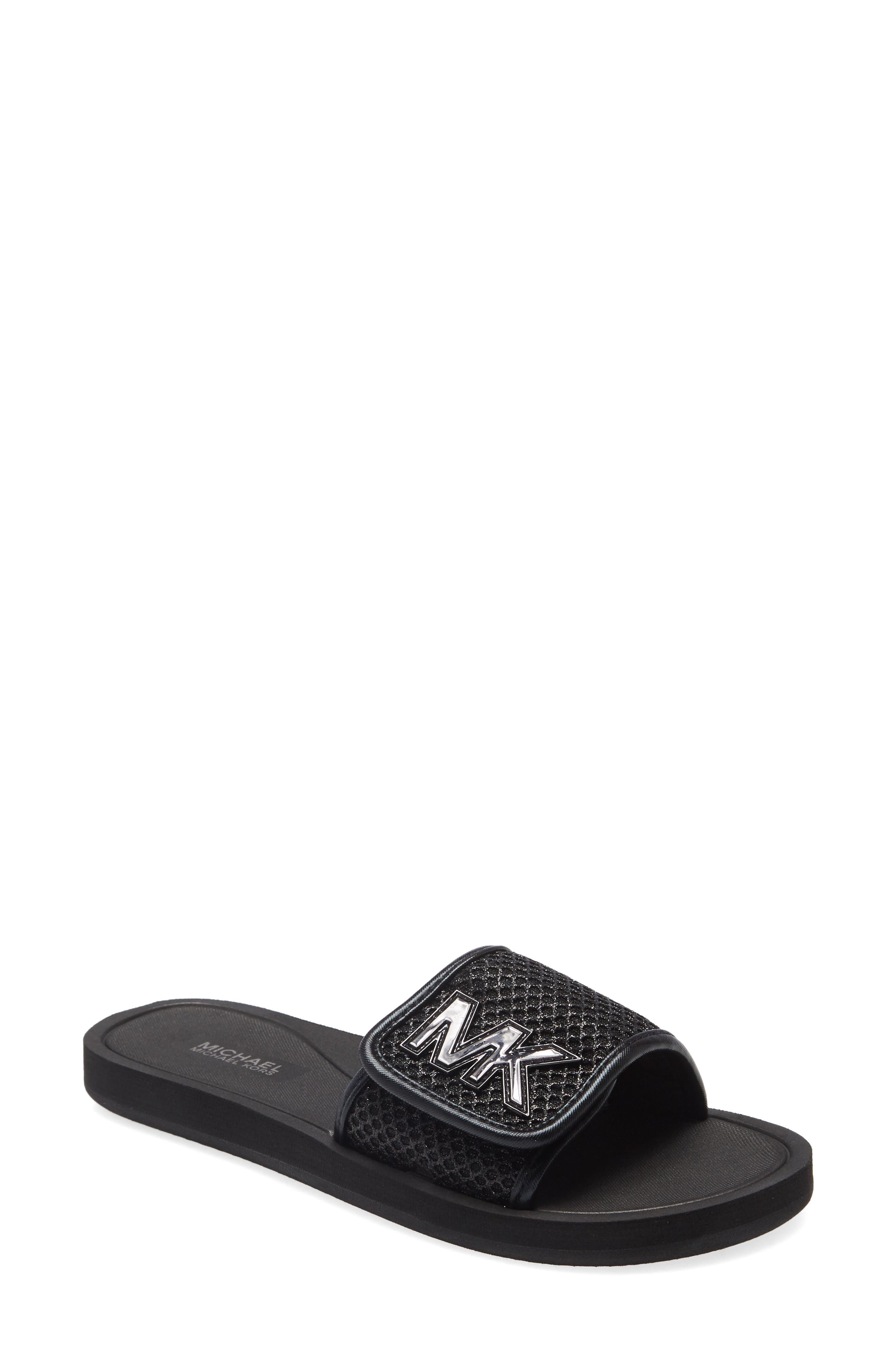michael michael kors glitter mk logo slides