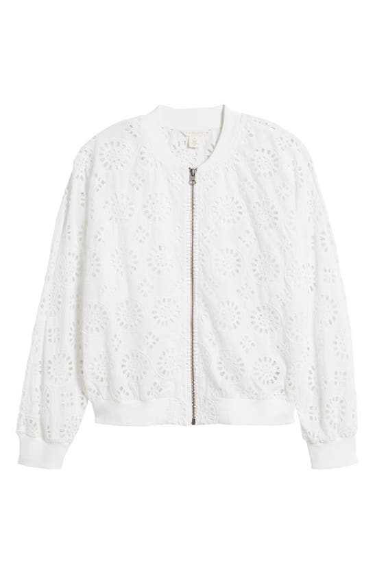 Shop Caslon (r) Cotton Eyelet Bomber Jacket In White