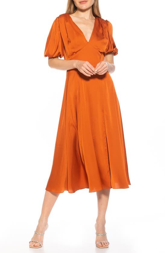 Alexia Admor V-neck Puff Sleeve Midi Dress In Rust