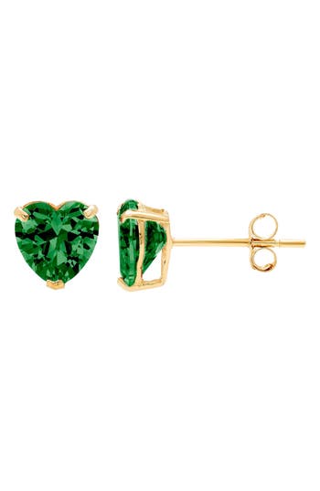 Shop A & M A&m 14k Yellow Gold Cubic Zirconia Heart Stud Earrings In Yellow/green