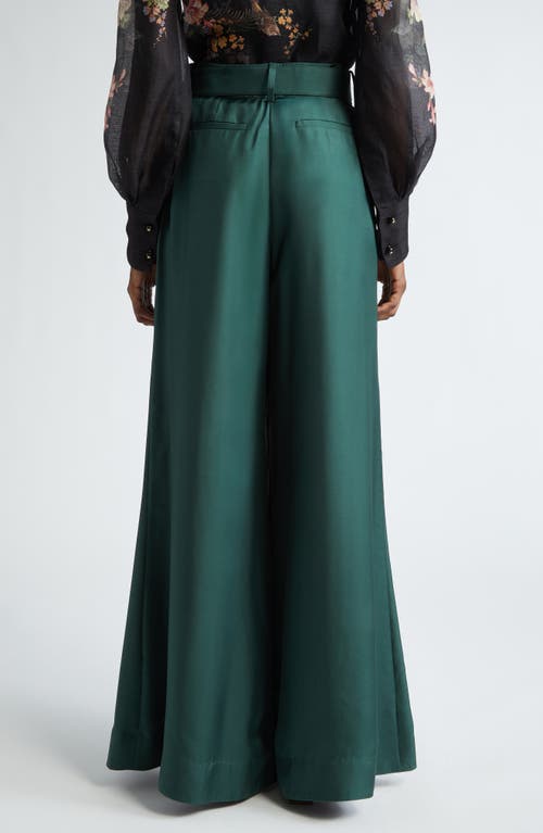 Shop Zimmermann Pavilion Belted Silk Wide Leg Pants In Pine