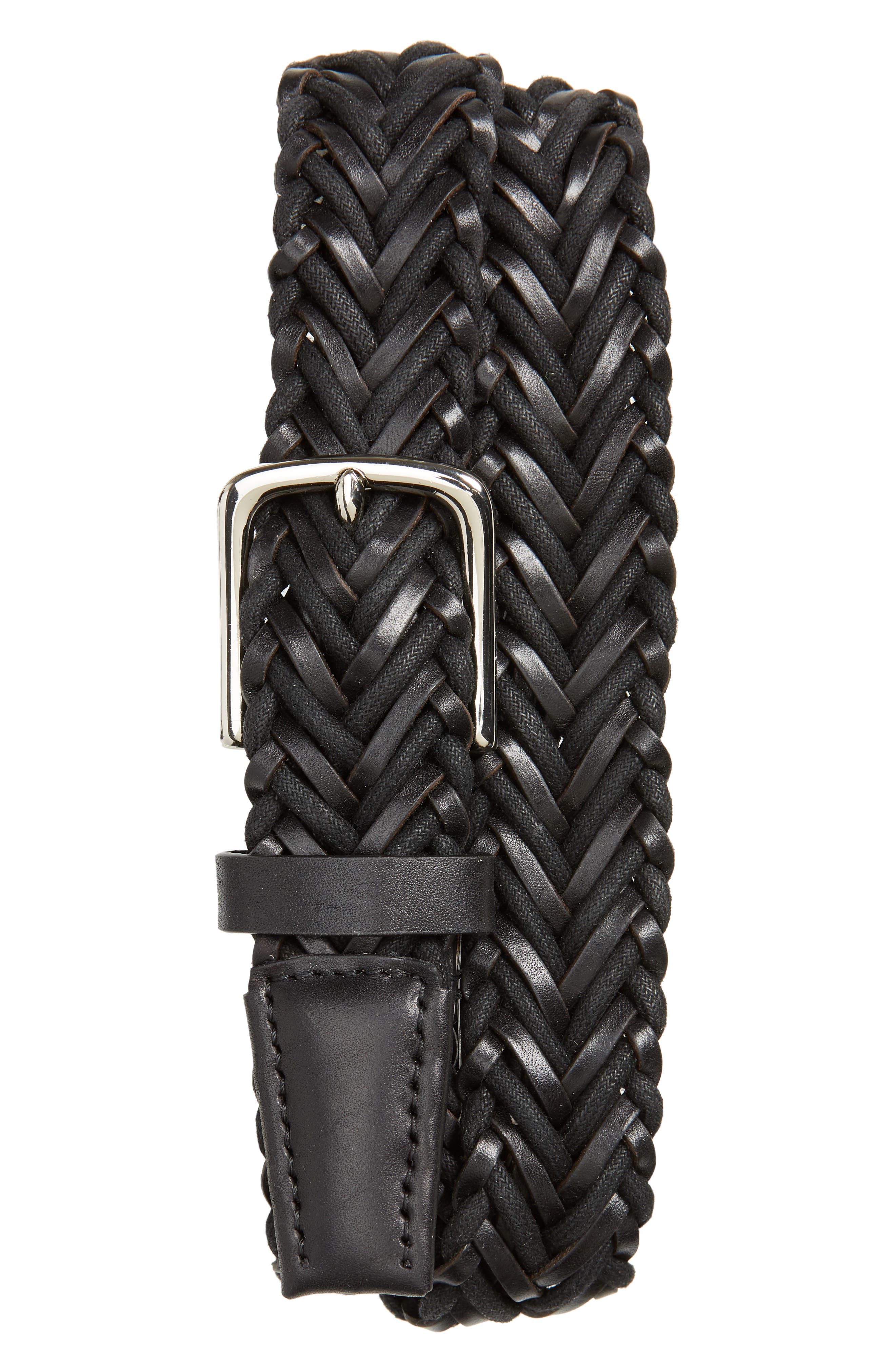 Cole Haan Braided Leather & Cord Belt, Black/ Polished Nickel