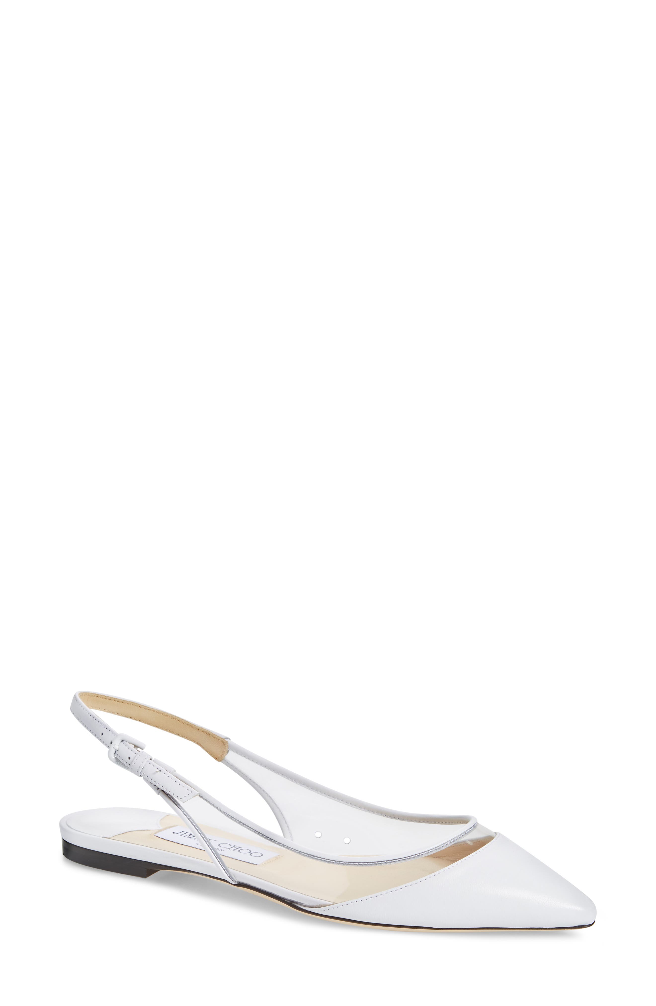 Jimmy Choo Erin Clear Slingback Flat, White