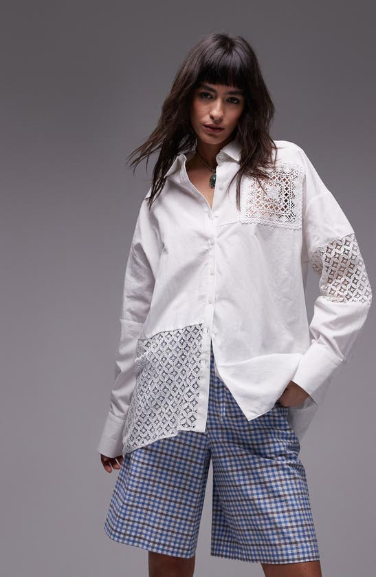 Shop Topshop Cutwork Boxy Button-up Shirt In White