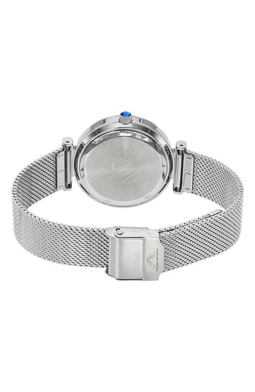 PORSAMO BLEU PORSAMO BLEU HAZEL WHITE TOPAZ MOTHER OF PEARL DIAL 3-HAND QUARTZ MESH STRAP WATCH, 33MM 