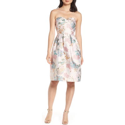 Chi Chi London Haven Strapless Jacquard Party Dress, Pink