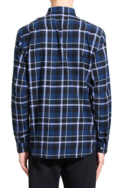 Theory Irving Shirt In Plaid Twill Flannel In Blueberry Multi - Rtp
