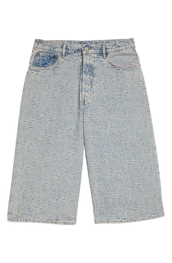 Shop Acne Studios Monogram Jacquard Denim Shorts In Blue/ Beige
