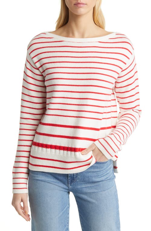 caslon(r) Stripe Boatneck Sweater in Ivory Cloud- Red Stripe
